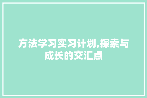 方法学习实习计划,探索与成长的交汇点