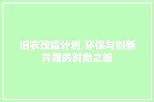 旧衣改造计划,环保与创新共舞的时尚之旅