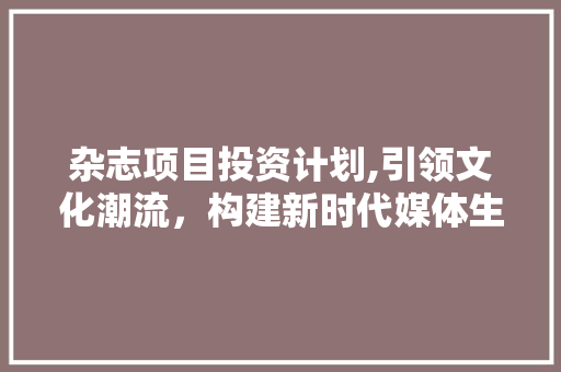 杂志项目投资计划,引领文化潮流，构建新时代媒体生态