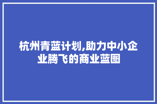 杭州青蓝计划,助力中小企业腾飞的商业蓝图