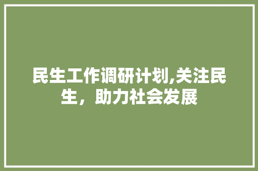 民生工作调研计划,关注民生，助力社会发展