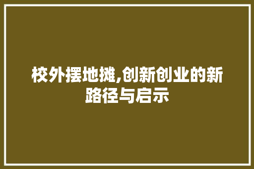 校外摆地摊,创新创业的新路径与启示
