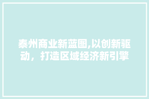 泰州商业新蓝图,以创新驱动，打造区域经济新引擎