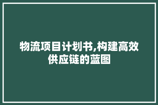 物流项目计划书,构建高效供应链的蓝图
