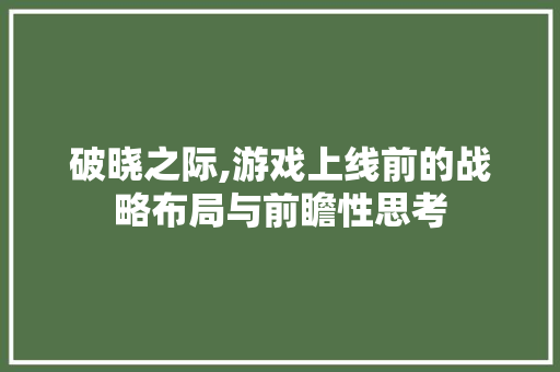 破晓之际,游戏上线前的战略布局与前瞻性思考