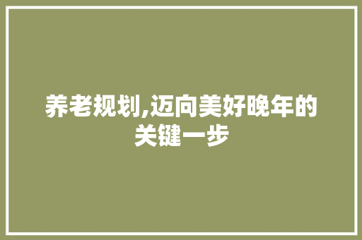 养老规划,迈向美好晚年的关键一步