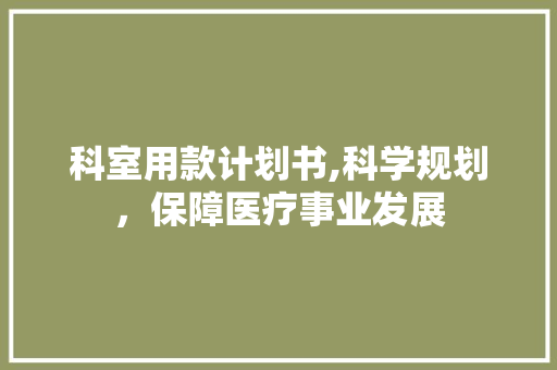 科室用款计划书,科学规划，保障医疗事业发展