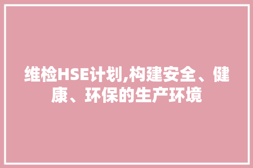 维检HSE计划,构建安全、健康、环保的生产环境