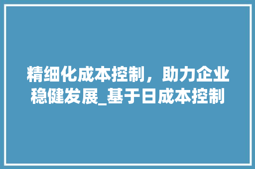 精细化成本控制，助力企业稳健发展_基于日成本控制计划的探索与方法