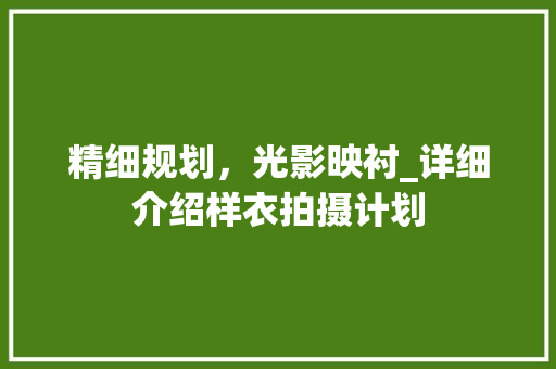 精细规划，光影映衬_详细介绍样衣拍摄计划