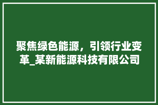 聚焦绿色能源，引领行业变革_某新能源科技有限公司创业计划详细介绍