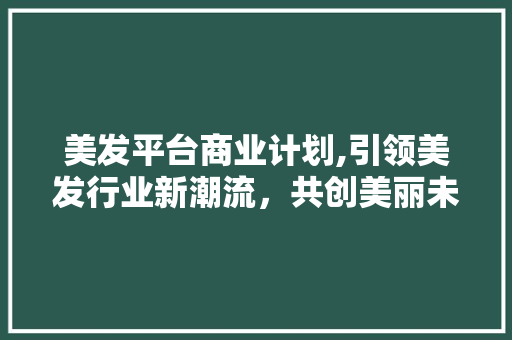 美发平台商业计划,引领美发行业新潮流，共创美丽未来