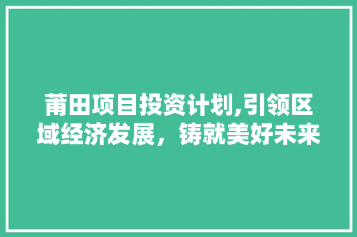 莆田项目投资计划,引领区域经济发展，铸就美好未来