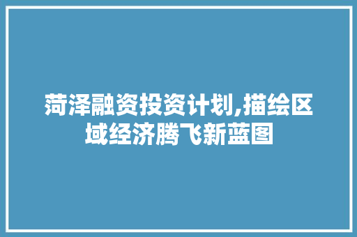 菏泽融资投资计划,描绘区域经济腾飞新蓝图