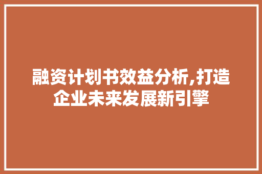 融资计划书效益分析,打造企业未来发展新引擎