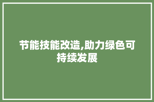 节能技能改造,助力绿色可持续发展