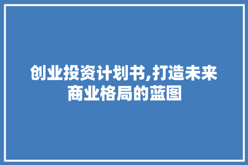 创业投资计划书,打造未来商业格局的蓝图