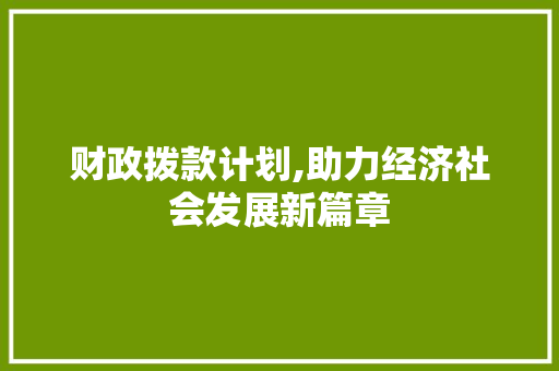 财政拨款计划,助力经济社会发展新篇章