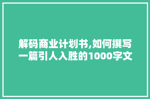 解码商业计划书,如何撰写一篇引人入胜的1000字文章