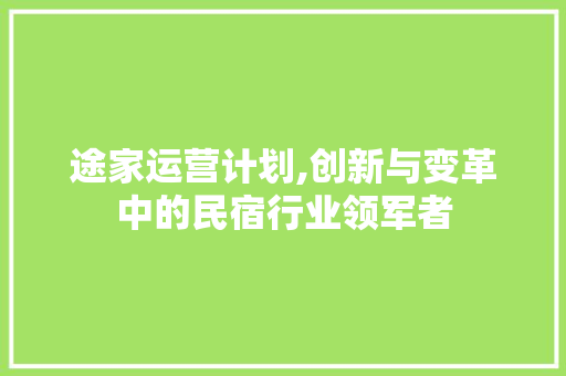 途家运营计划,创新与变革中的民宿行业领军者