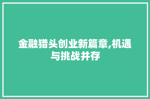 金融猎头创业新篇章,机遇与挑战并存