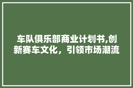 车队俱乐部商业计划书,创新赛车文化，引领市场潮流