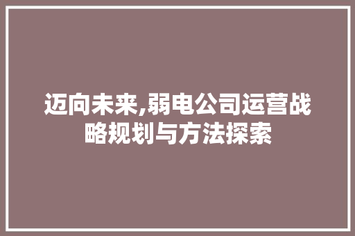 迈向未来,弱电公司运营战略规划与方法探索