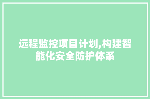 远程监控项目计划,构建智能化安全防护体系