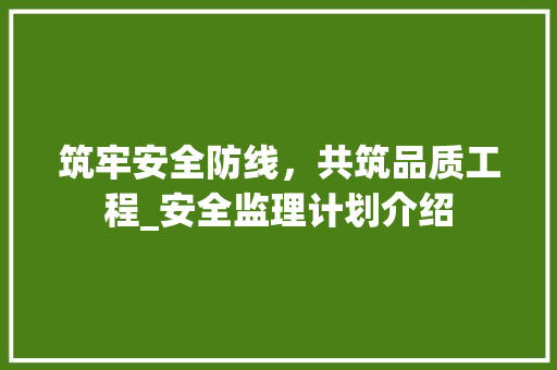 筑牢安全防线，共筑品质工程_安全监理计划介绍