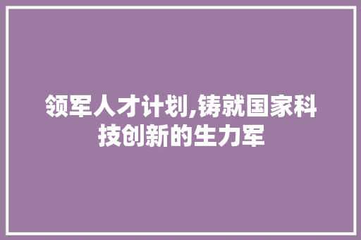 领军人才计划,铸就国家科技创新的生力军