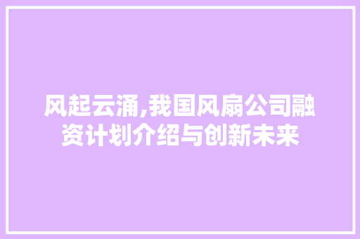 风起云涌,我国风扇公司融资计划介绍与创新未来