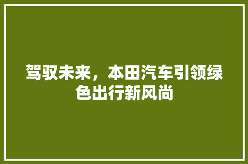 驾驭未来，本田汽车引领绿色出行新风尚