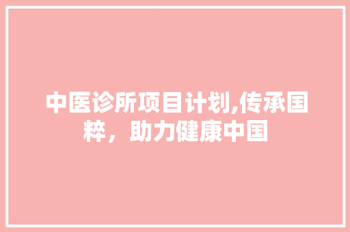 中医诊所项目计划,传承国粹，助力健康中国