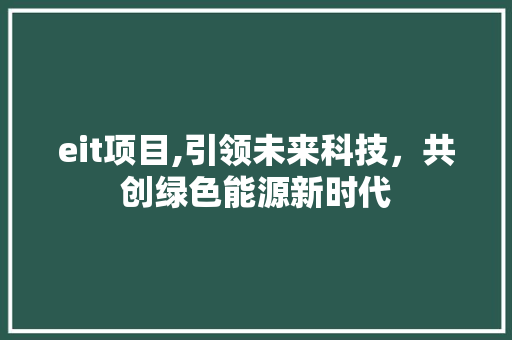 eit项目,引领未来科技，共创绿色能源新时代