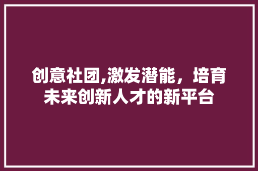 创意社团,激发潜能，培育未来创新人才的新平台