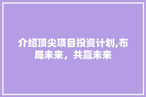 介绍顶尖项目投资计划,布局未来，共赢未来