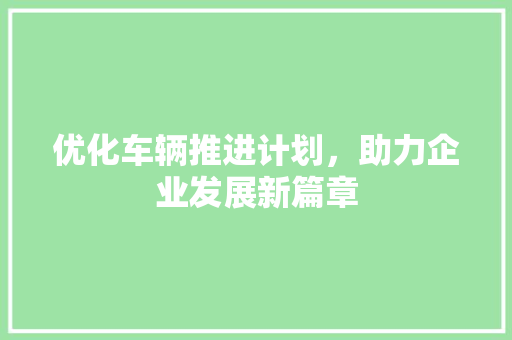 优化车辆推进计划，助力企业发展新篇章