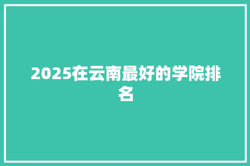 2025在云南最好的学院排名