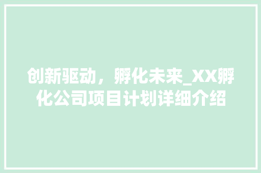 创新驱动，孵化未来_XX孵化公司项目计划详细介绍