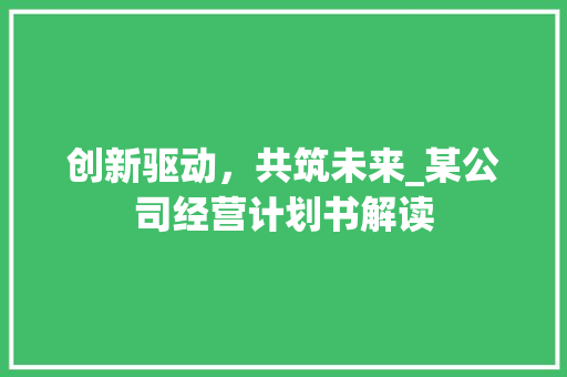 创新驱动，共筑未来_某公司经营计划书解读
