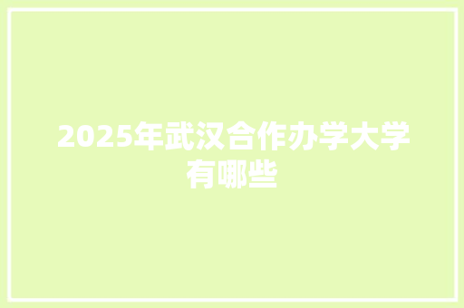 2025年武汉合作办学大学有哪些