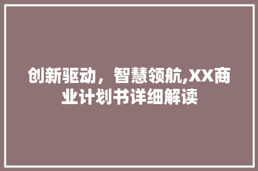 创新驱动，智慧领航,XX商业计划书详细解读