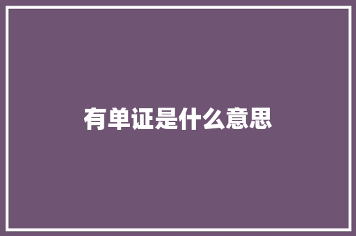 有单证是什么意思