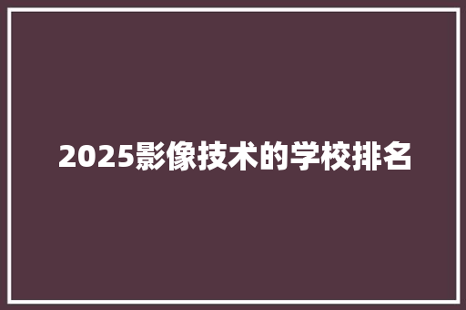 2025影像技术的学校排名