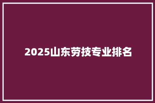 2025山东劳技专业排名