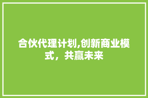 合伙代理计划,创新商业模式，共赢未来