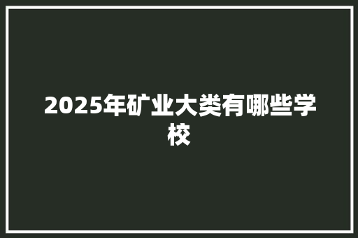 2025年矿业大类有哪些学校