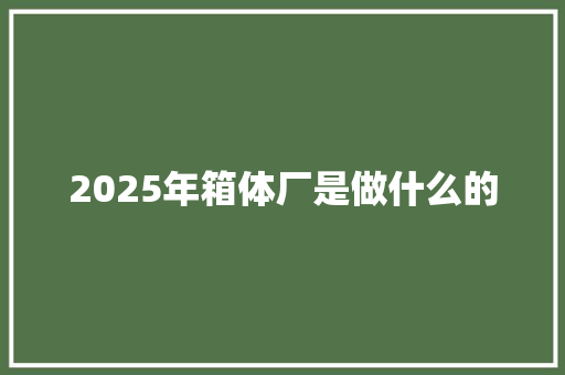 2025年箱体厂是做什么的